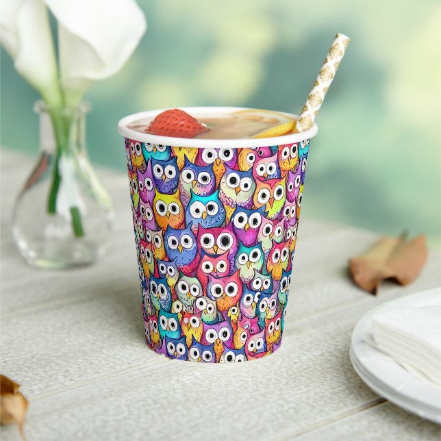 Owl faces cartoon pattern whisical baby shower paper cups (Insitu)