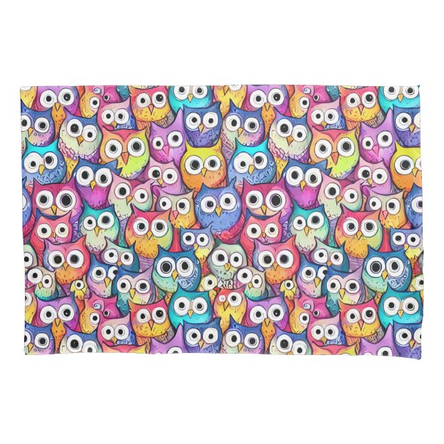 Owl faces doodle pattern cute whimsical woodland  pillowcase (Front)