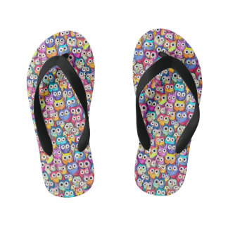 Owl faces whimsical birds pattern monogram cool kid's jandals