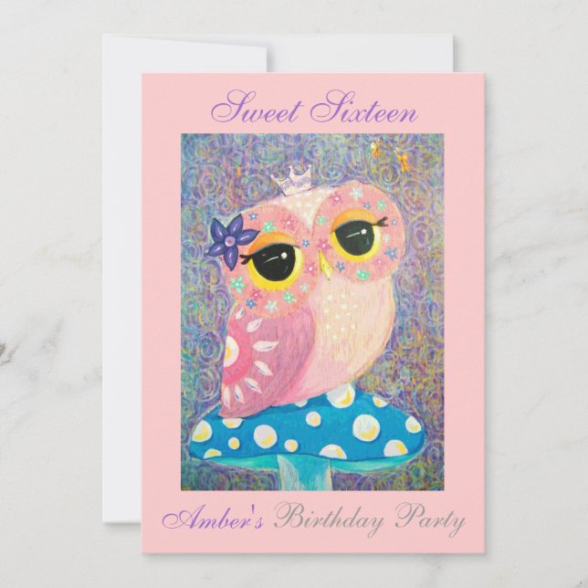 Owl Fairy Princess Sweet Sixteen Birthday Party Invitation (Front)