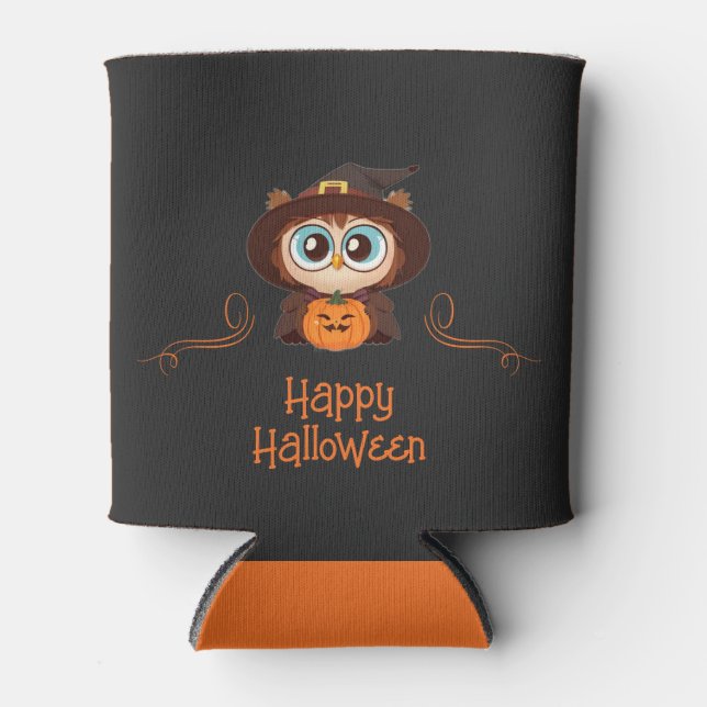 Owl/Fall/Autumn/Halloween/pumpkin Can Cooler (Front)