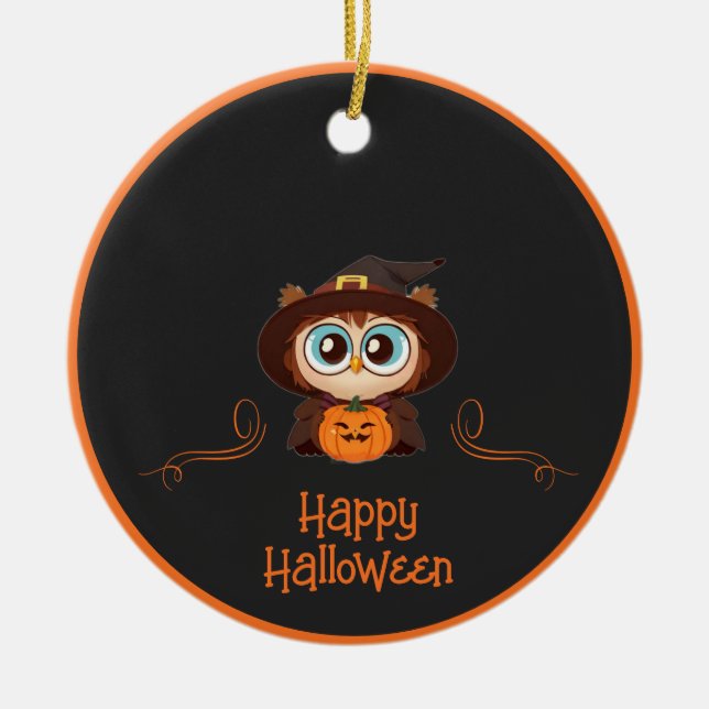 Owl/Fall/Autumn/Halloween/pumpkin Ceramic Tree Decoration (Front)