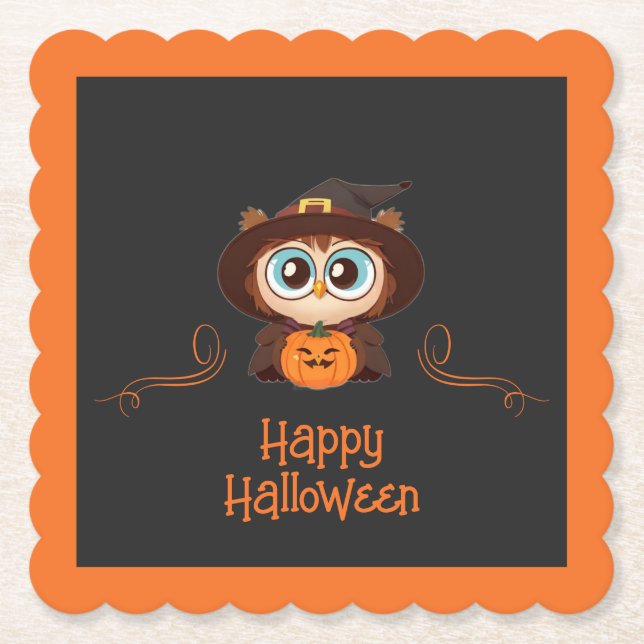 Owl/Fall/Autumn/Halloween/pumpkin Paper Coaster (Front)