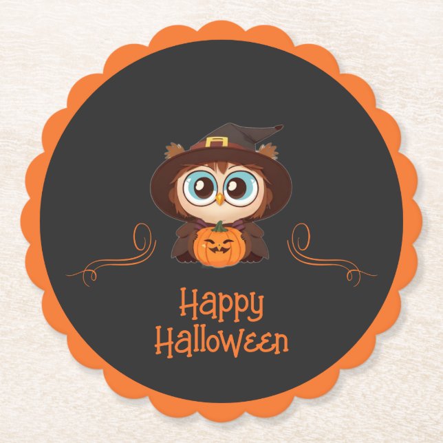 Owl/Fall/Autumn/Halloween/pumpkin Paper Coaster (Front)