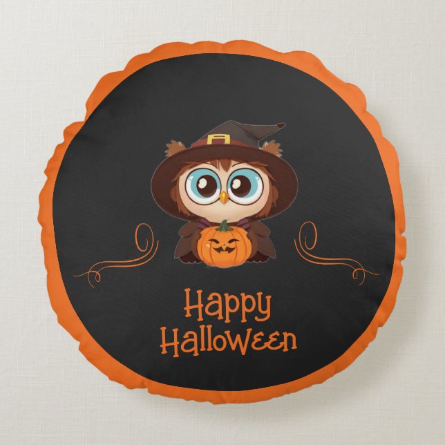 Owl/Fall/Autumn/Halloween/pumpkin Round Cushion (Front)