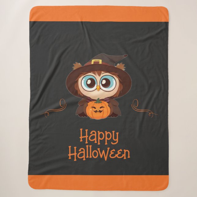 Owl/Fall/Autumn/Halloween/pumpkin Sherpa Blanket (Front)