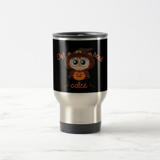 Owl/Fall/Autumn/Halloween/pumpkin Travel Mug (Center)