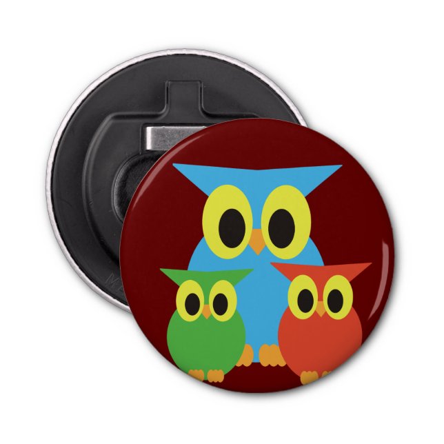 Owl Family: Blue, Green and Red Bottle Opener (Front)