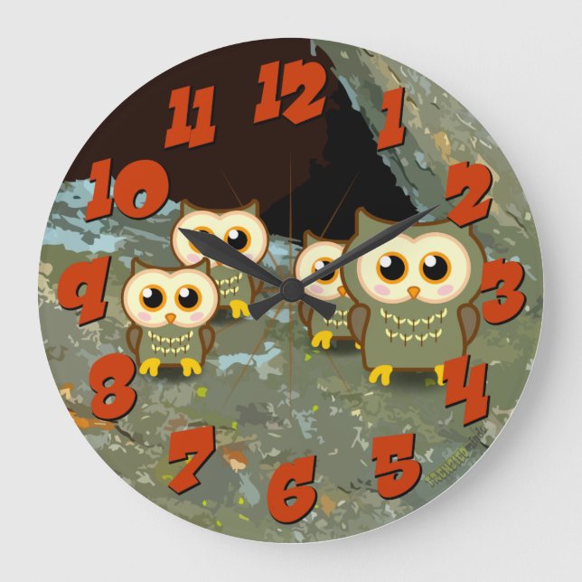 Owl Family Large Clock (Front)