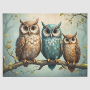 Owl Family on a Branch Tissue Paper