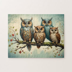 Owl Family on a Tree Branch Jigsaw Puzzle