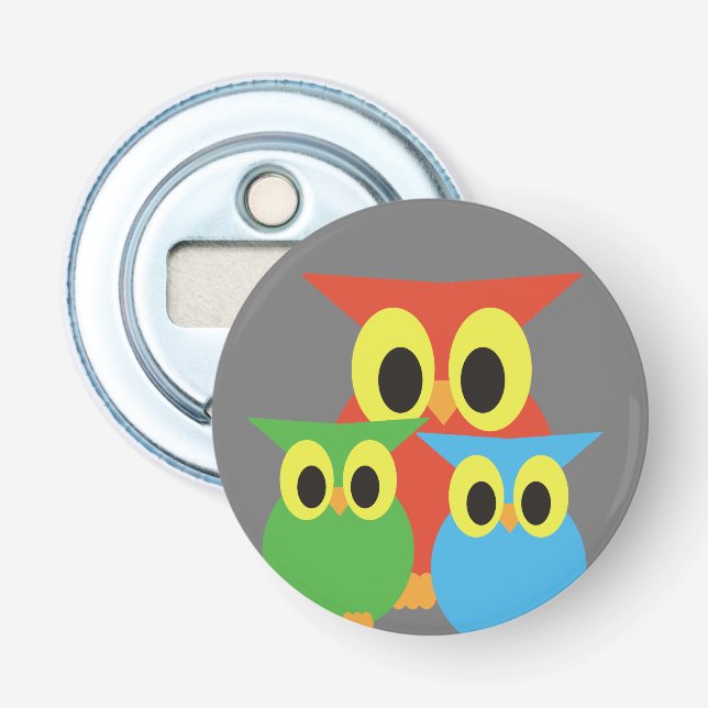 Owl Family: Red, Green and Blue Bottle Opener (Front)