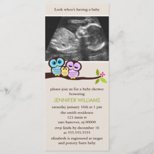 Owl Family Sonogram Photo Baby Shower Invitations