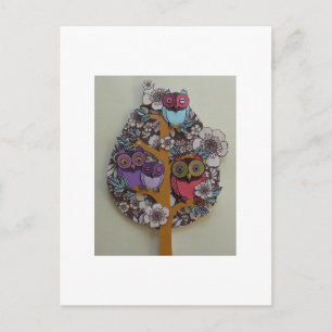 owl family tree postcard