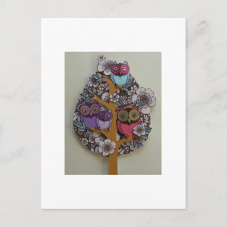 owl family tree postcard