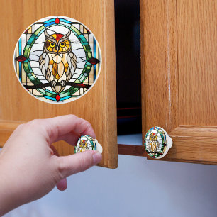 Owl Faux Stained Glass Ceramic Knob