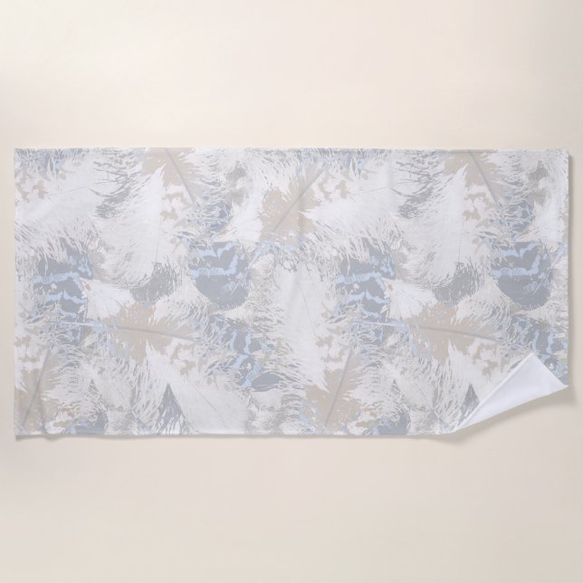 owl Feathers, grey, beige and blue, bird, light, Beach Towel (Front)
