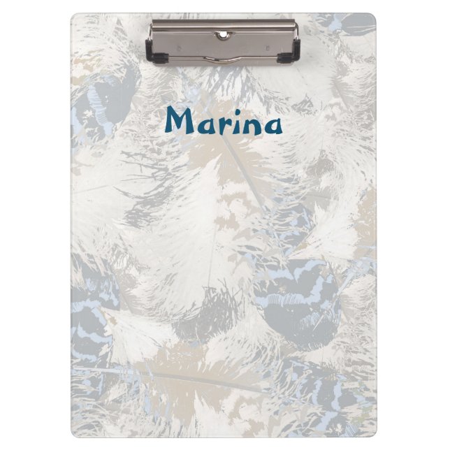 owl Feathers, grey, beige and blue, bird, light, Clipboard (Front)