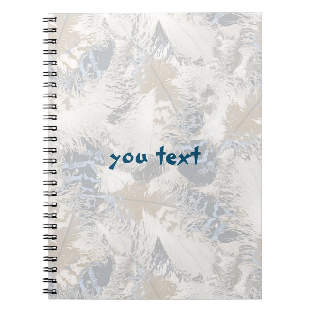 owl Feathers, grey, beige and blue, bird, light, Notebook (Front)