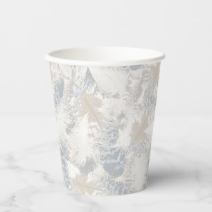 owl Feathers, grey, beige and blue, bird, light, Paper Cups