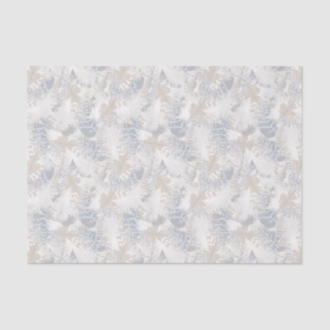 owl Feathers, grey, beige and blue, bird, light, Tissue Paper (Front)