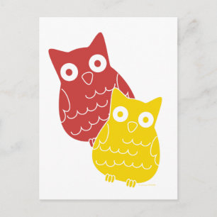 Owl Fellows one of Red one of Yellow Postcard