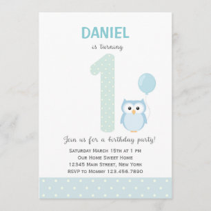 Owl First Birthday Invitation (Blue)