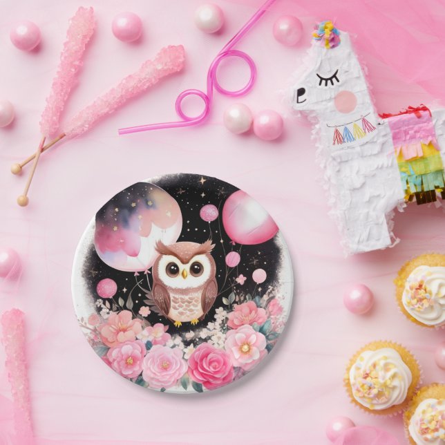 Owl First Birthday Paper Plates (Party)