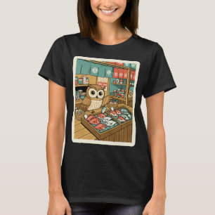 Owl Fish Market Japanese Vintage Illustration T-Shirt