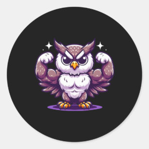 Owl Flexing Muscles Fan Lover Bodybuilding Gym Wor Classic Round Sticker