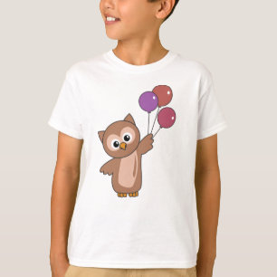 Owl Flies With Balloons Sweet Animals For Children T-Shirt