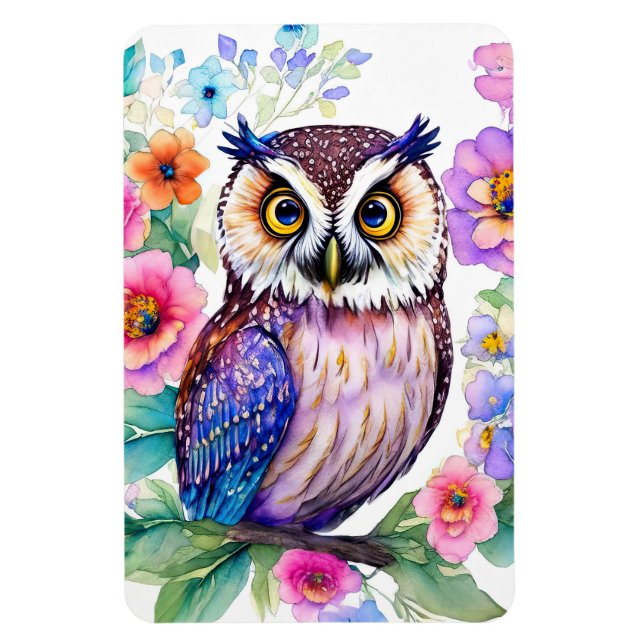 Owl Floral Artistic Watercolor Magnet (Vertical)