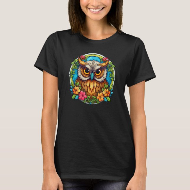 Owl Floral Flowers Nature Bird Animals Womens Girl T-Shirt (Front)