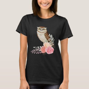 Owl Flower Roses Wise Bird Animal Vintage Owl T-Shirt