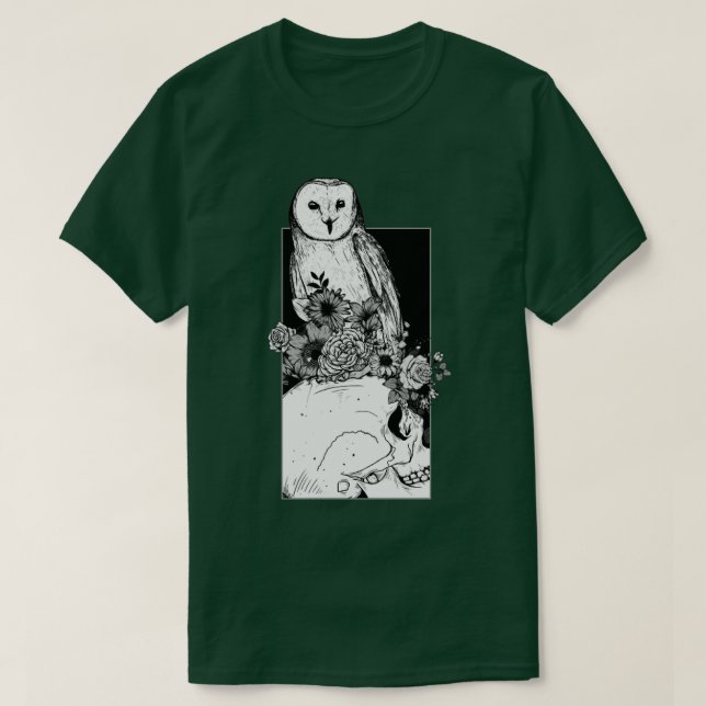 Owl flowers and Skull T-Shirt (Design Front)