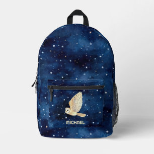 Owl Flying Across Starry Night Watercolor Name  Printed Backpack