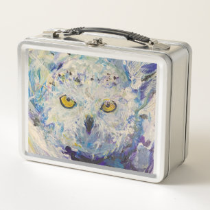 Owl Flying Snowy Maureen Girard Knowledge Lunch Metal Lunch Box