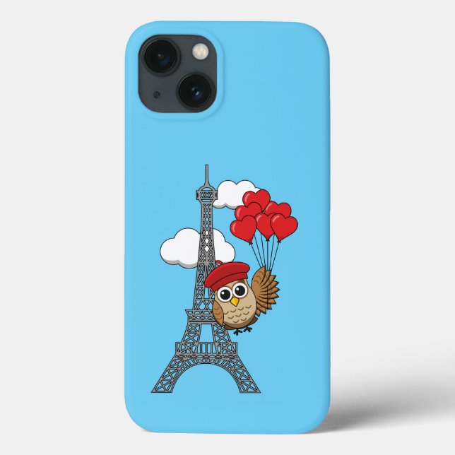 Owl Flying with Heart Balloons in Paris Case-Mate iPhone Case (Back)