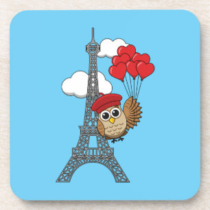 Owl Flying with Heart Balloons in Paris Coaster