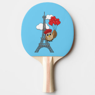 Owl Flying with Heart Balloons in Paris Ping Pong Paddle