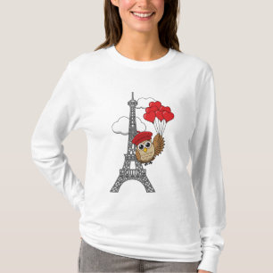 Owl Flying with Heart Balloons in Paris T-Shirt