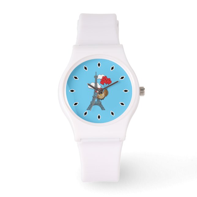 Owl Flying with Heart Balloons in Paris Watch (Front)