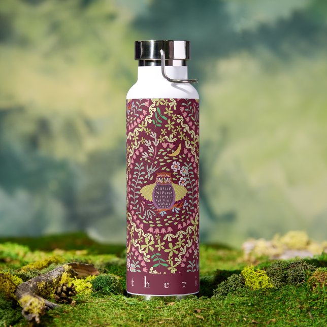 Owl Folk Wine Red Water Bottle (Outdoor)