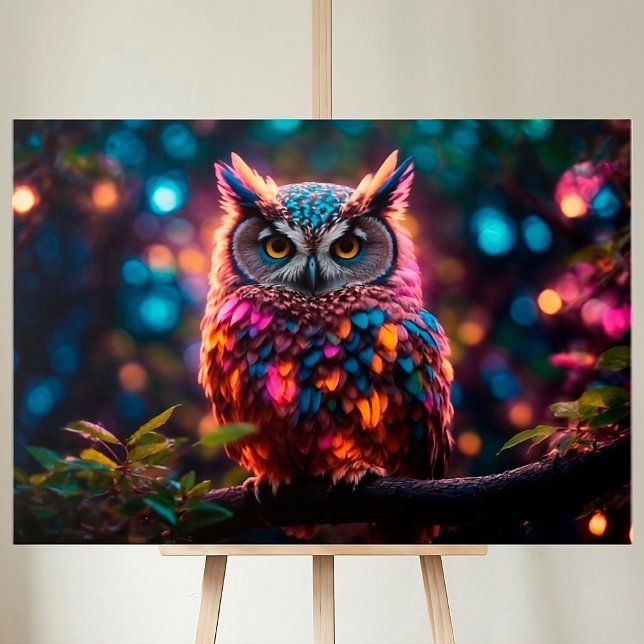 Owl Forest Bird Hunter Colourful Feathers Lights  Canvas Print (Creator Uploaded)
