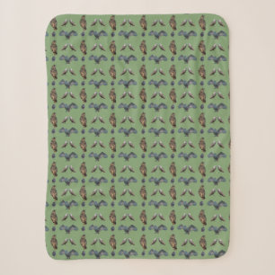 Owl Frenzy Sherpa Blanket (Green)