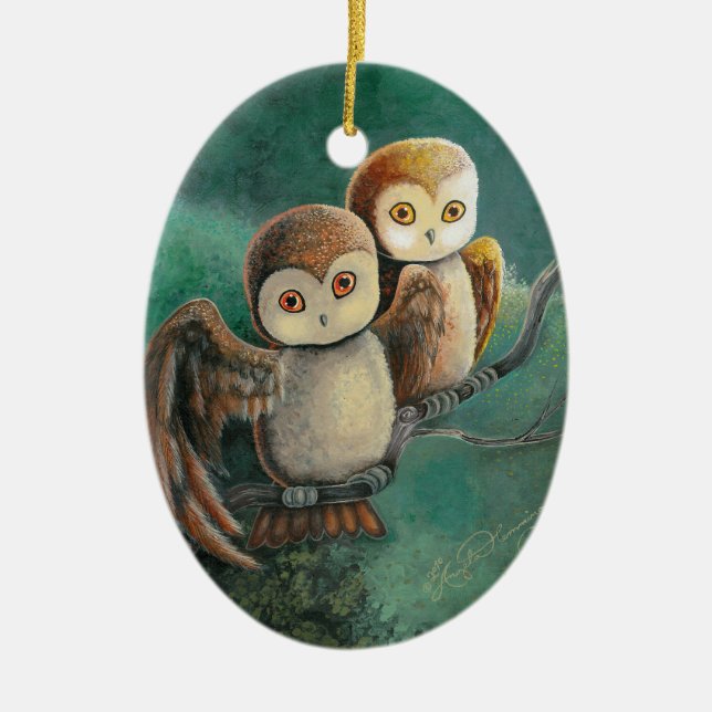 Owl Friends Owl Art Ceramic Tree Decoration (Front)