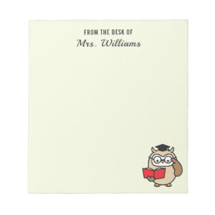Owl From The Desk Of Custom Name Teacher Librarian Notepad
