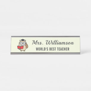 Owl From The Desk Of Custom Name Teacher Librarian Plate