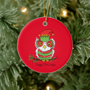 Owl Funny Christmas Cute Holiday Ceramic Tree Decoration