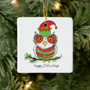 Owl Funny Christmas Cute Kids Ceramic Ornament